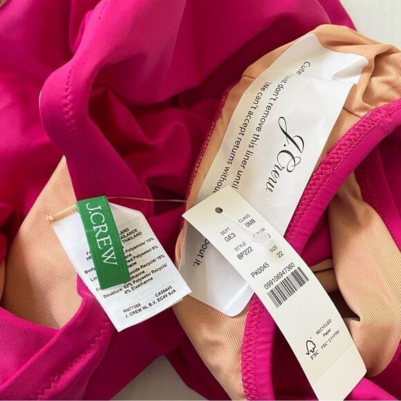 J Crew Radiant Fuchsia Ruffle V-Neck Ruched One Piece Swimsuit Sz 22 NWT - Picture 9 of 16